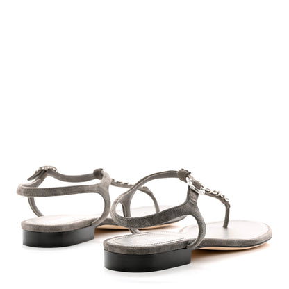 Chanel Suede Calfskin Chain Thong Sandals 38.5 Grey 4 of 9