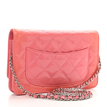 Chanel Patent Quilted Wallet On Chain WOC Coral 2 of 16