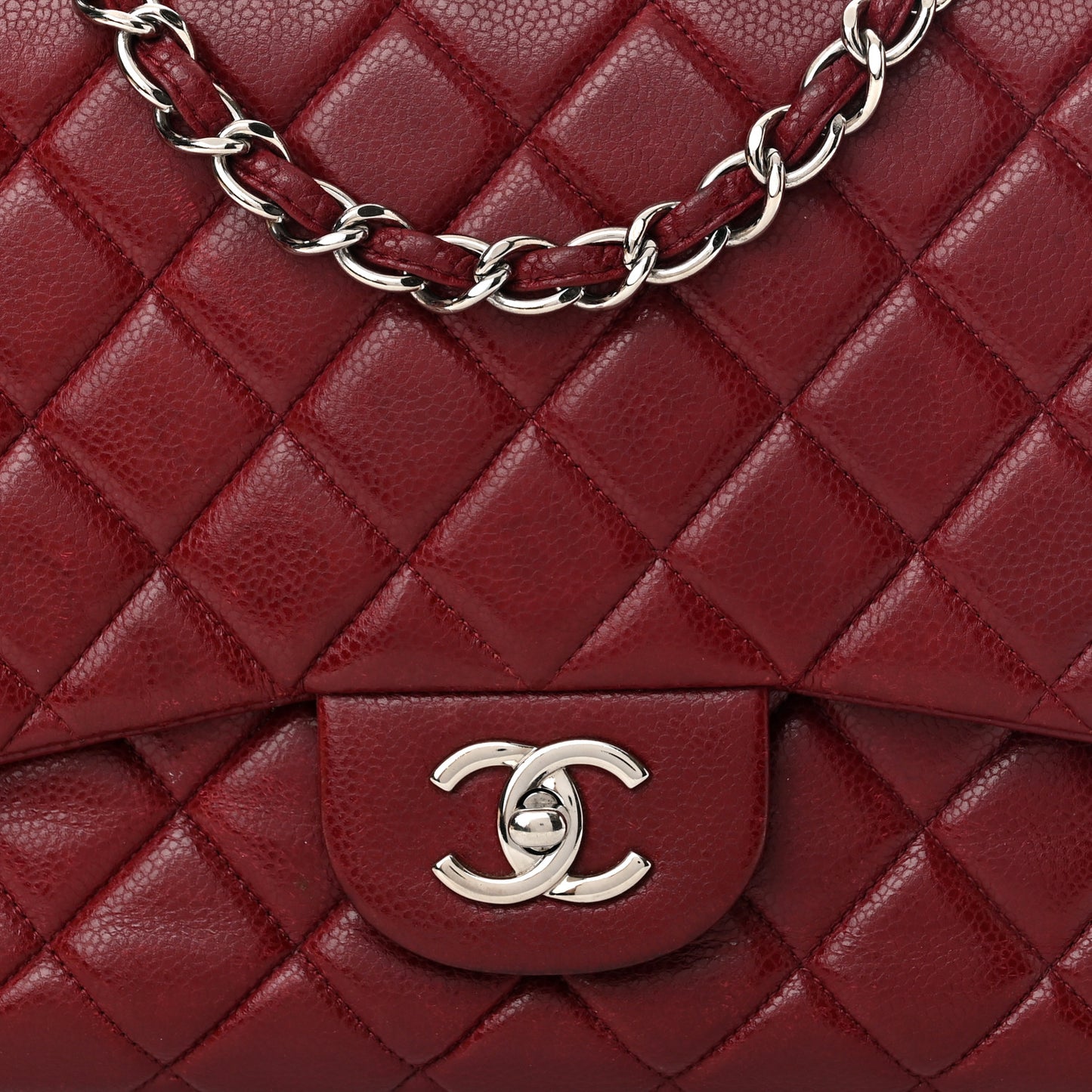 Caviar Quilted Jumbo Single Flap Dark Red