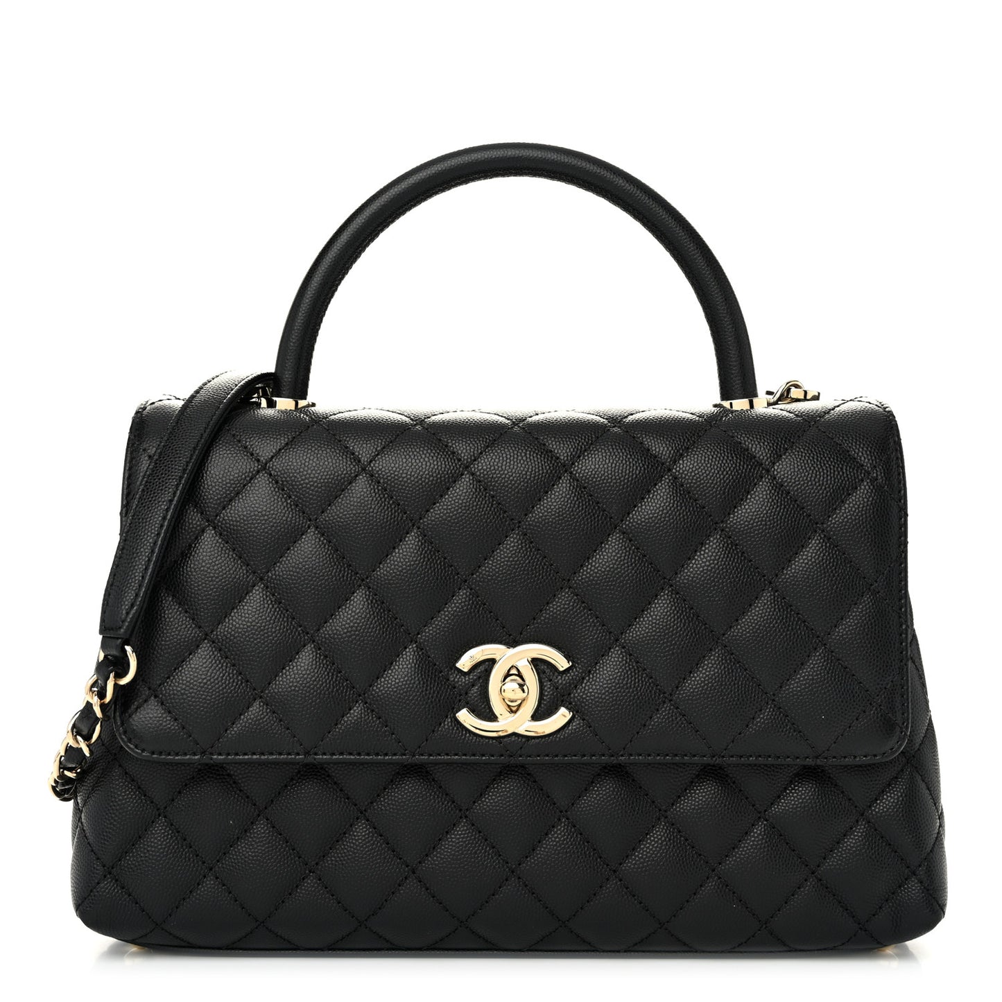 Caviar Quilted Small Coco Handle Flap Black
