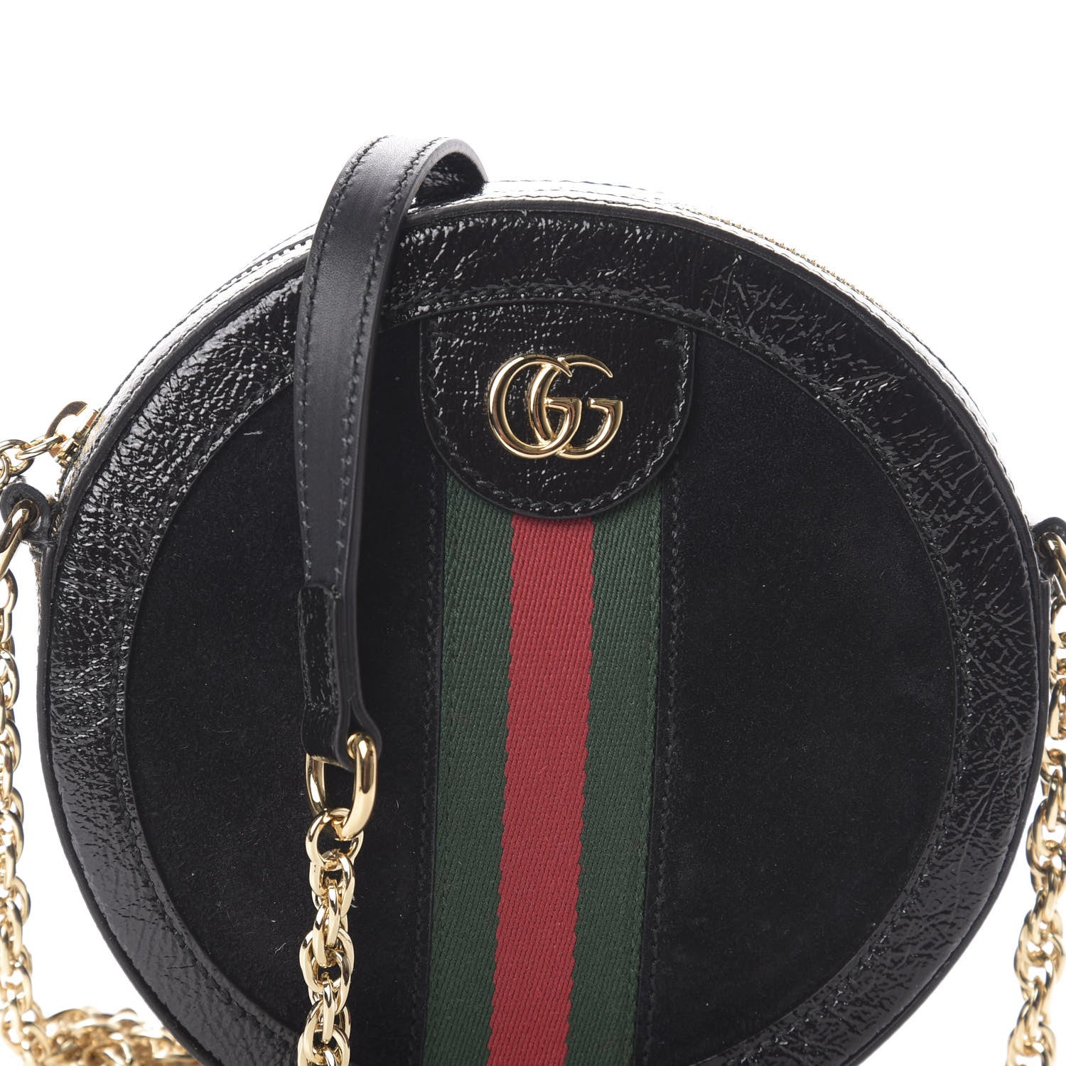 Gucci Suede Patent Web Mini Ophidia Round Shoulder Bag Black 7 of 9