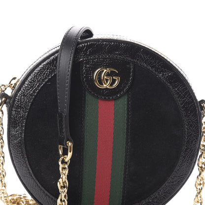 Gucci Suede Patent Web Mini Ophidia Round Shoulder Bag Black 7 of 9