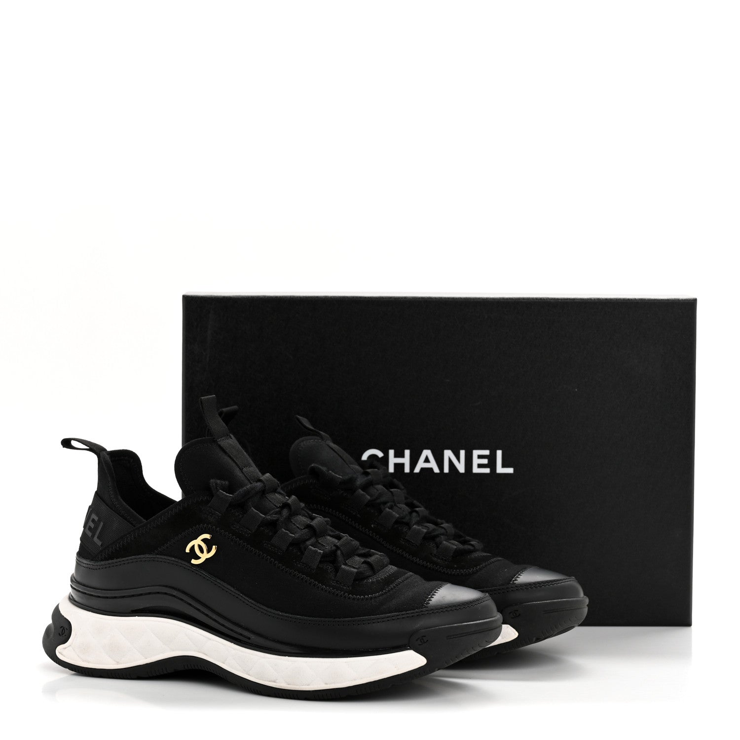 Chanel Velvet Calfskin Mixed Fibers CC Sneakers 38 Black 10 of 10