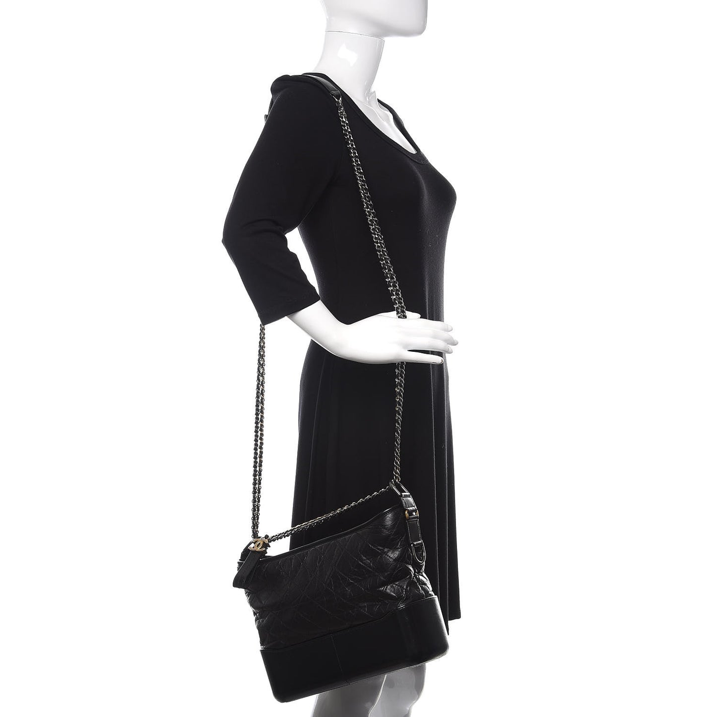 Aged Calfskin Quilted Medium Gabrielle Hobo Black