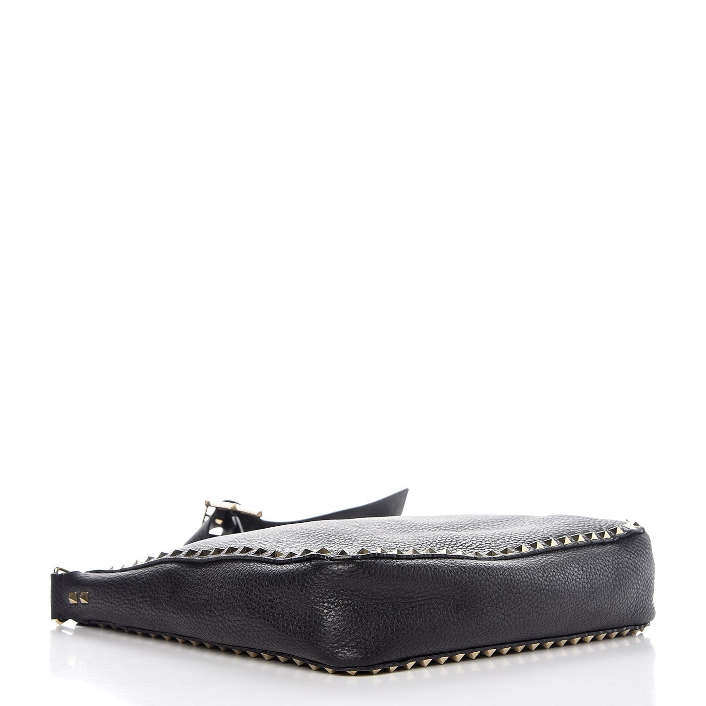Pebbled Calfskin Large Rockstud Flip-Lock Messenger Bag Black