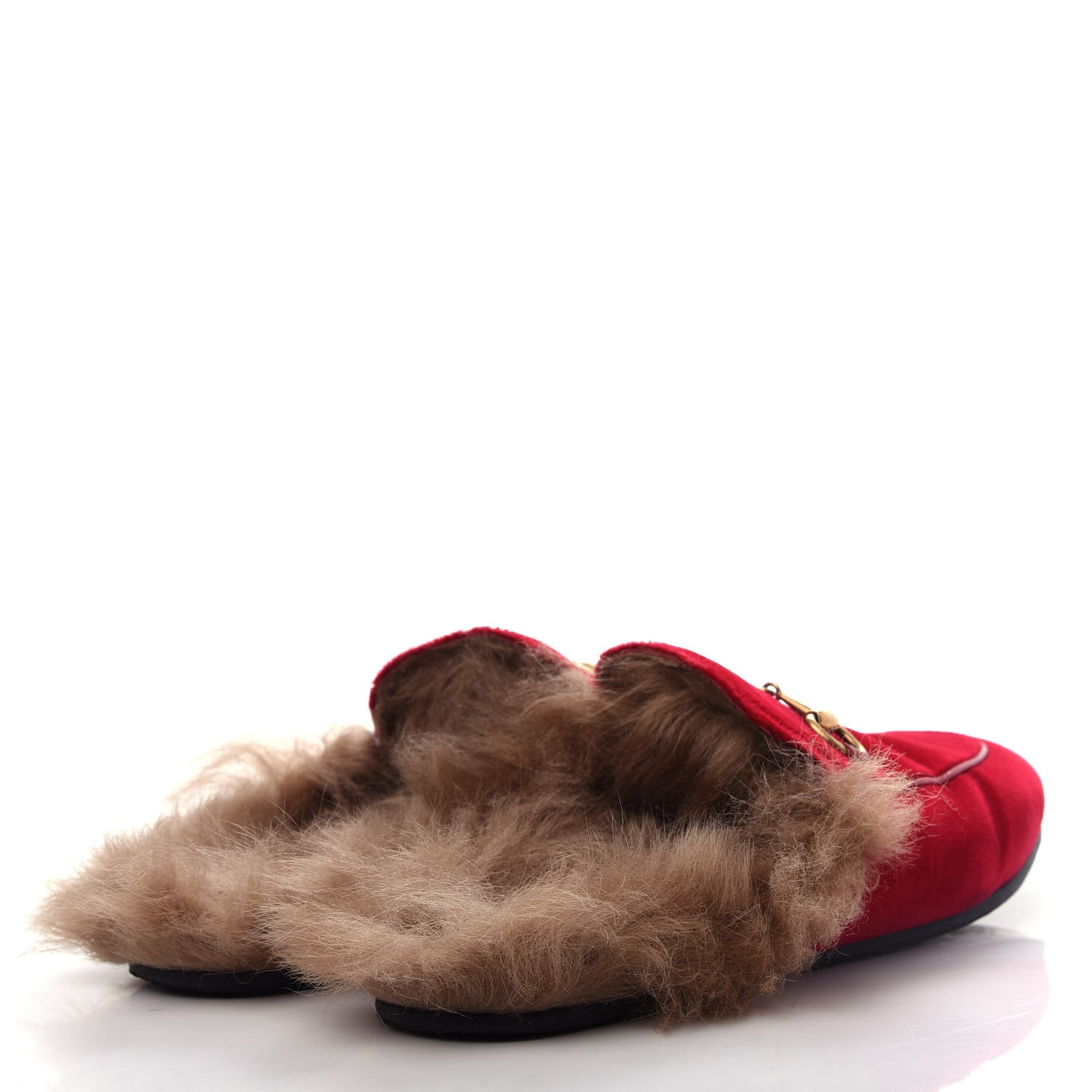 Gucci Velvet Fur Womens Princetown Slippers 35.5 Hibiscus Red 4 of 10