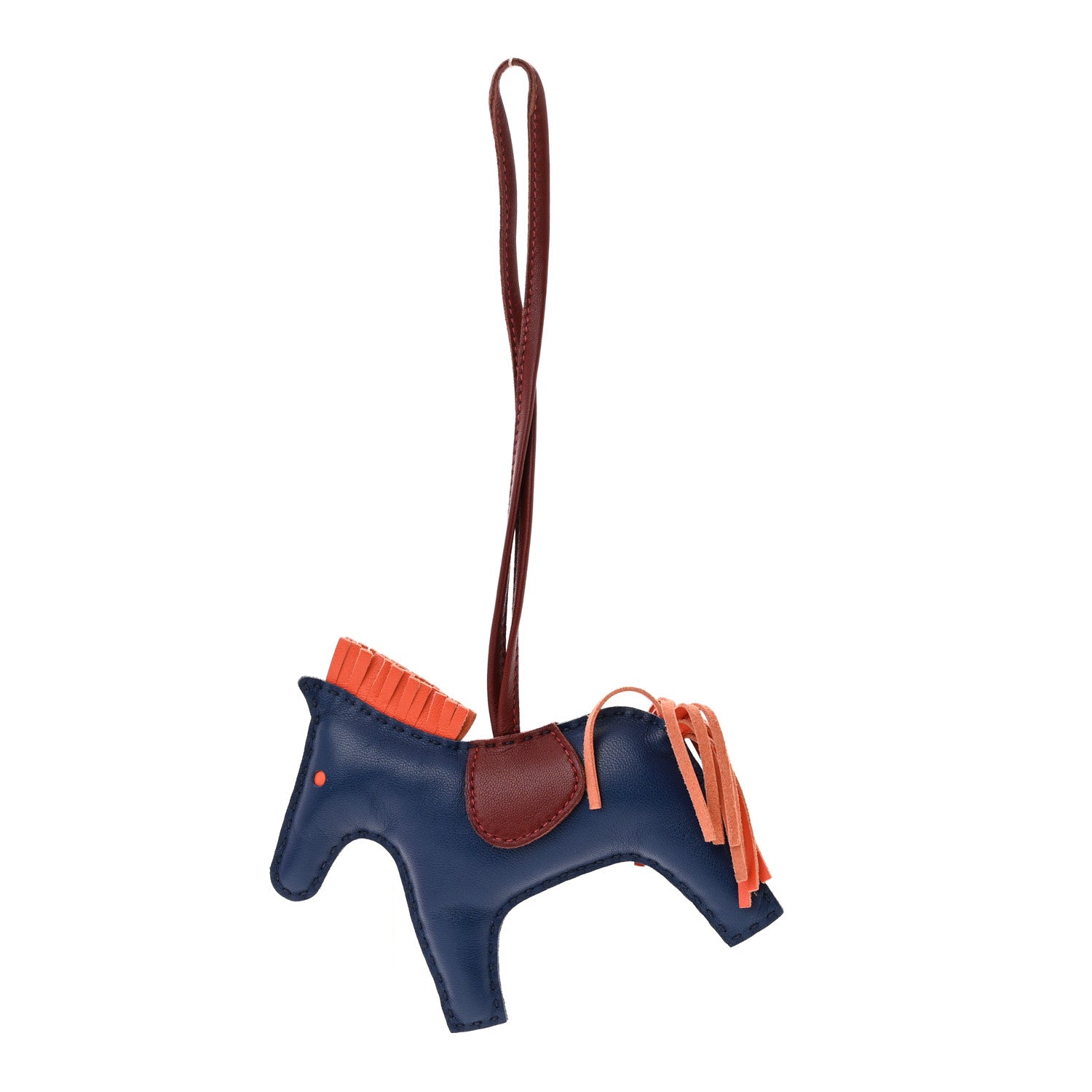 Hermes Milo Lambskin Grigri Rodeo Horse Bag Charm MM Bleu de Malte Rouge H Orange Poppy 1 of 4