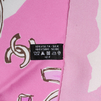Chanel Silk CC Camellia Clover Heart Scarf Pink 5 of 5