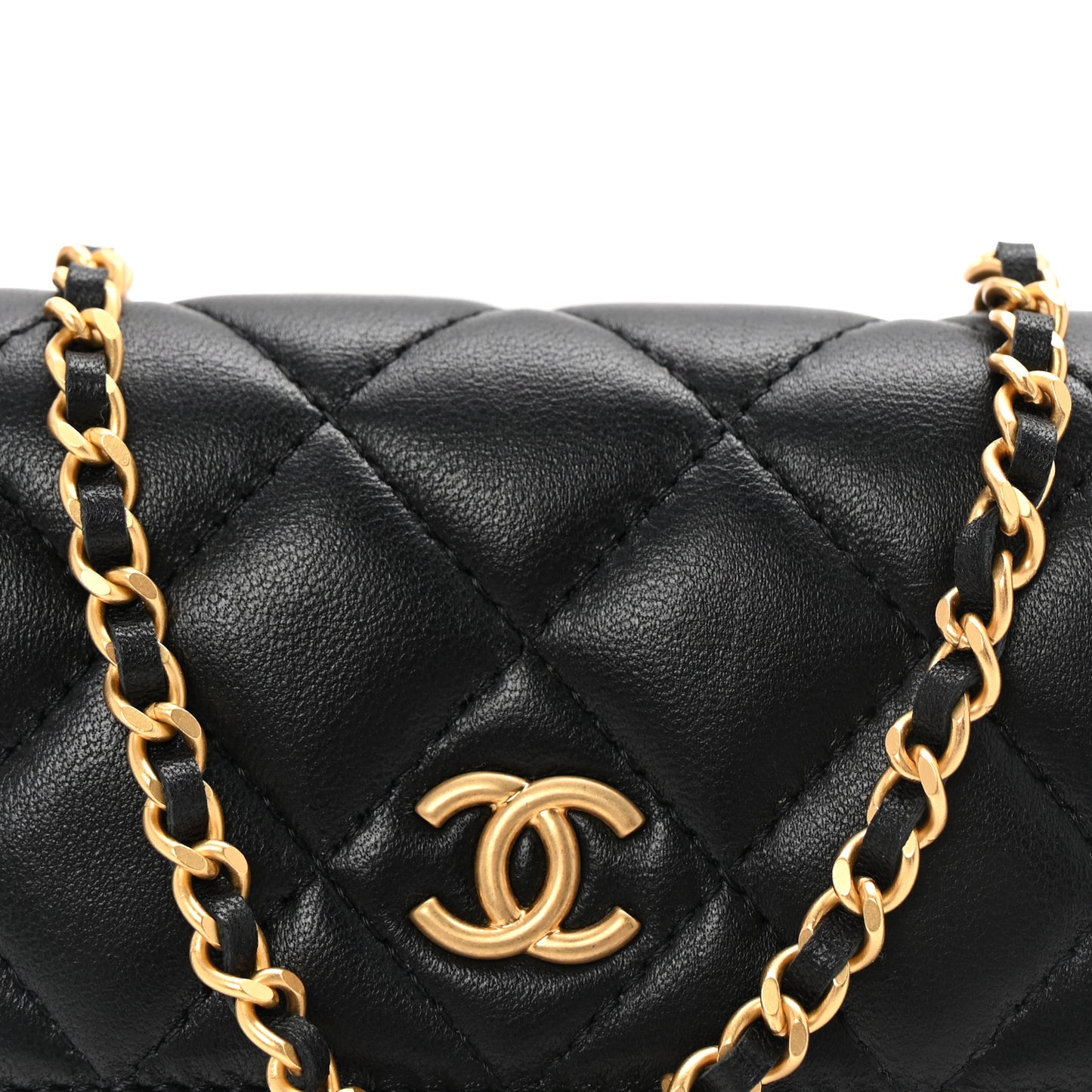 Lambskin Enamel Quilted Coco Hearts Clutch With Chain Black