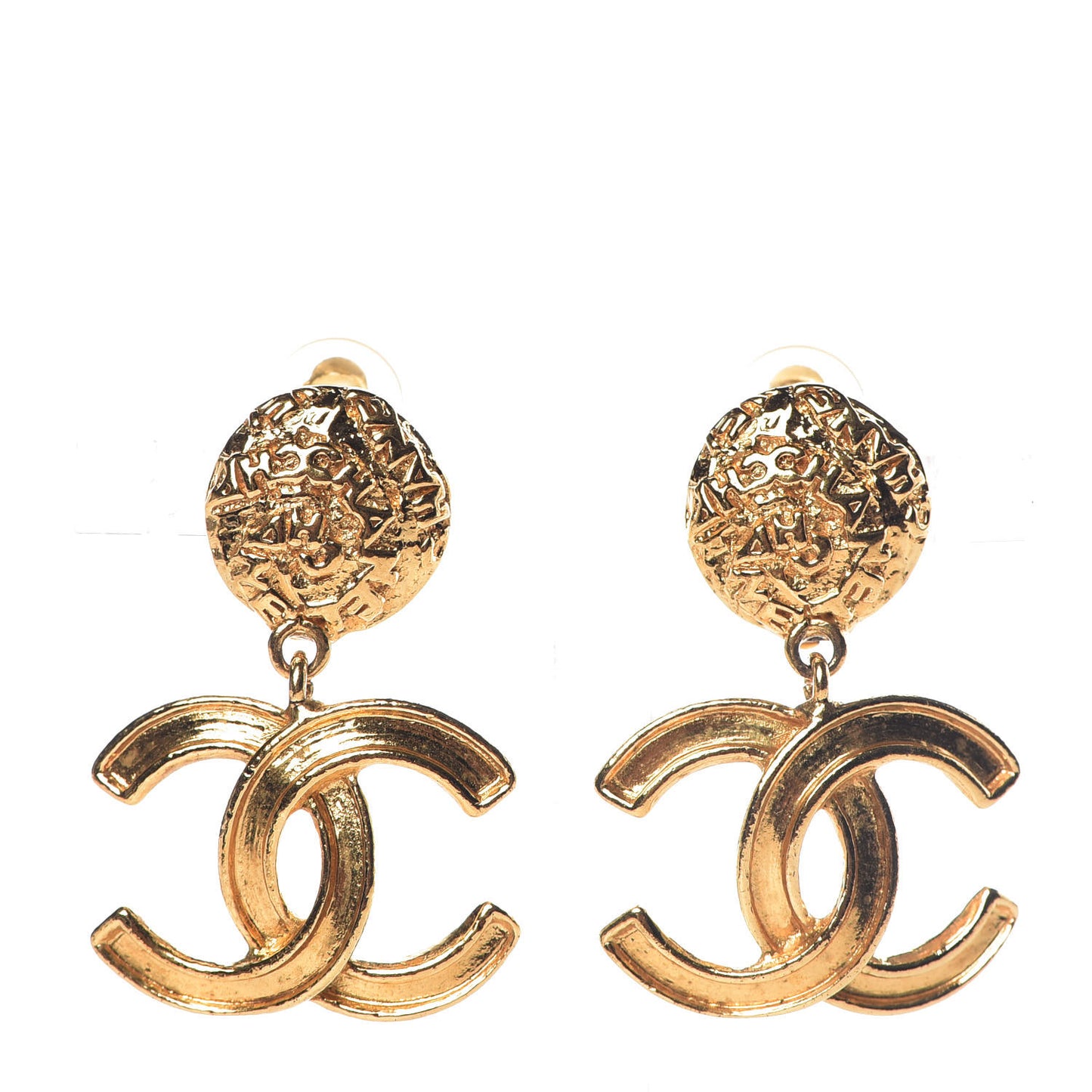 CC Large Drop Clip On Earrings Gold