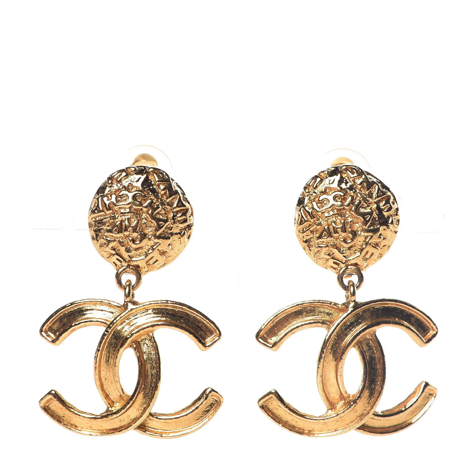 Chanel CC Large Drop Clip On Earrings Gold 1 of 5