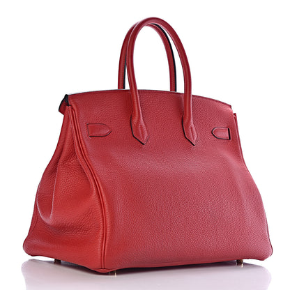 Hermes Taurillon Clemence Horseshoe Birkin 35 Rouge Casaque Black 3 of 40