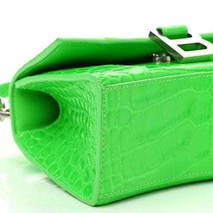 Balenciaga Shiny Calfskin Crocodile Embossed Hourglass Top Handle Bag XS Fluo Green 10 of 11