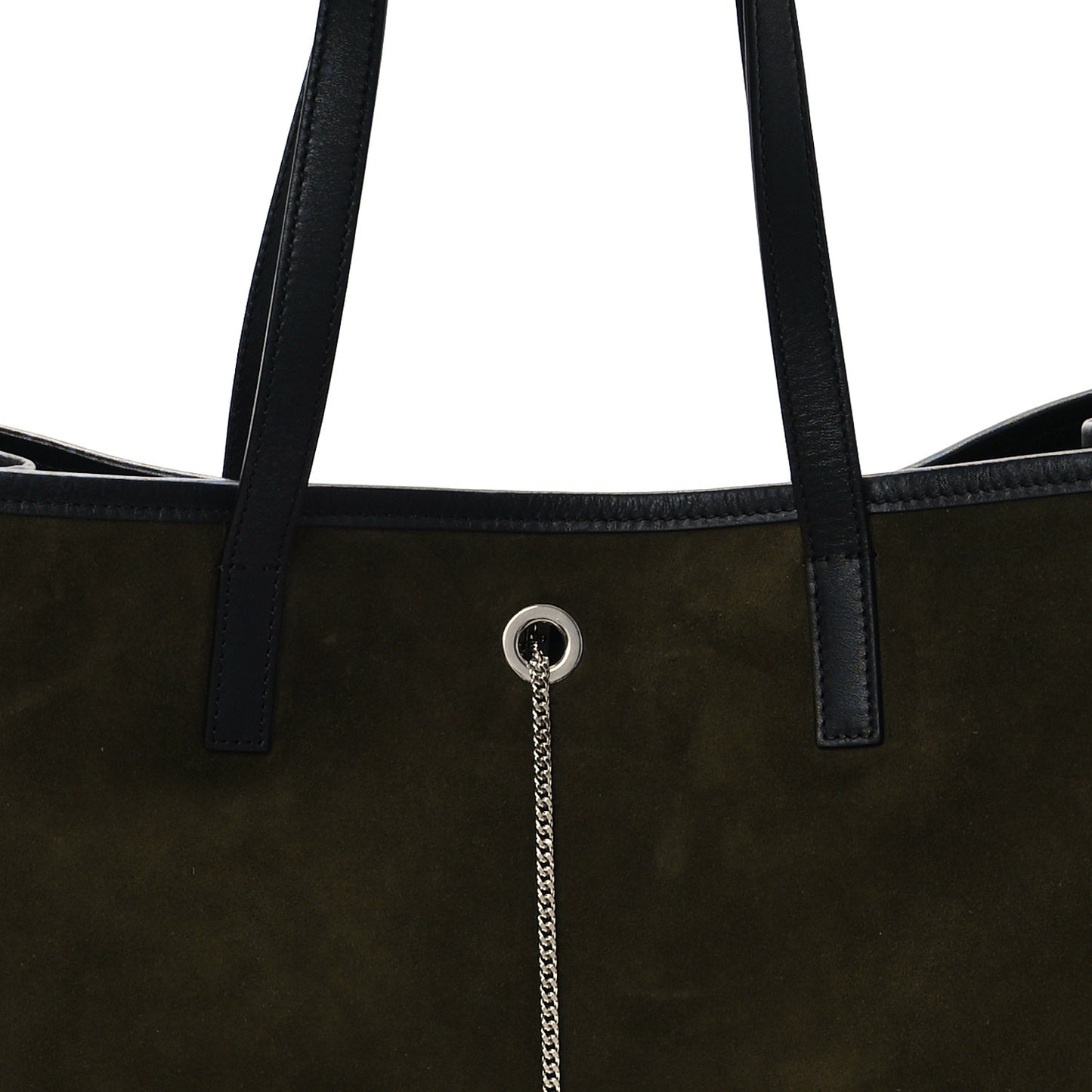 Suede T-Bar Chain Tote Military Black