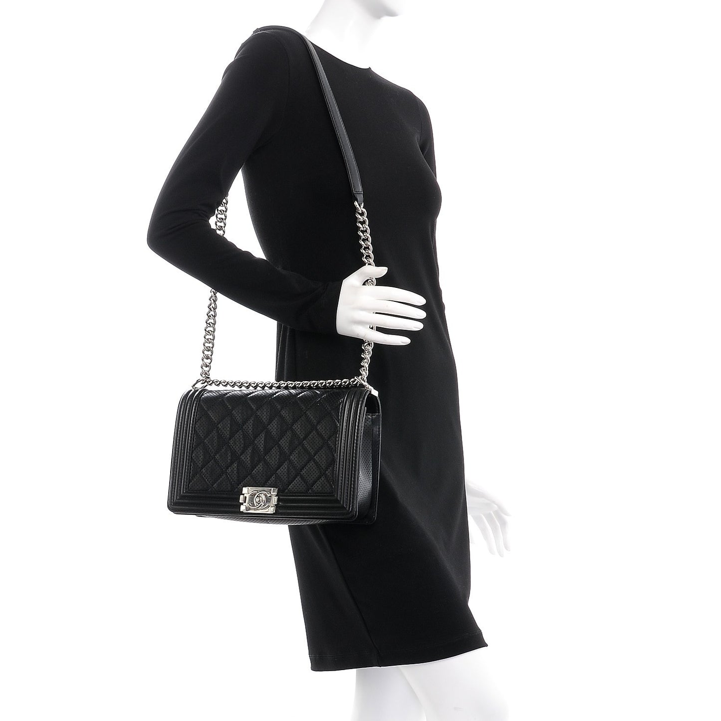 Perforated Lambskin Quilted New Medium Boy Flap Black