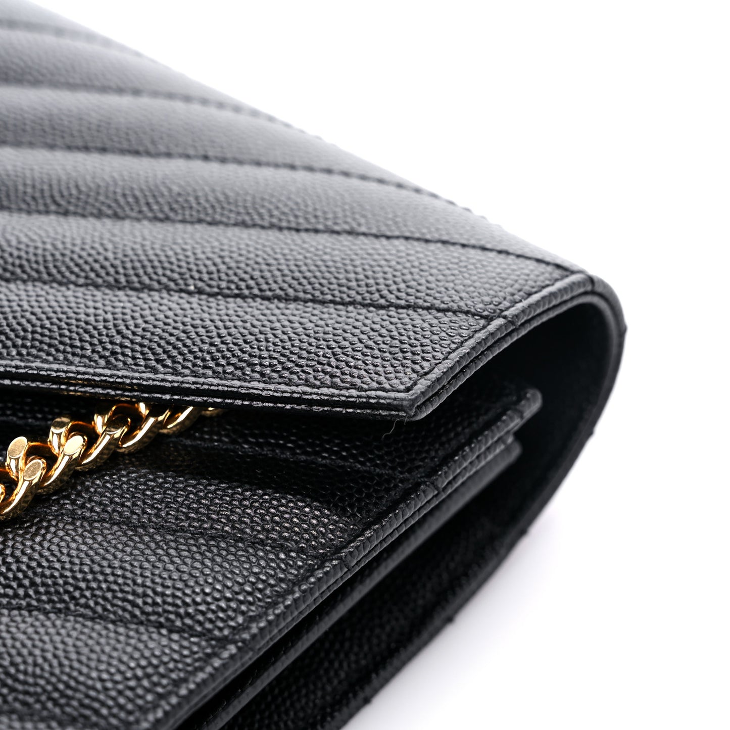 Grain De Poudre Matelasse Chevron Monogram Chain Wallet Black