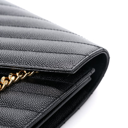 Saint Laurent Grain De Poudre Matelasse Chevron Monogram Chain Wallet Black 15 of 15