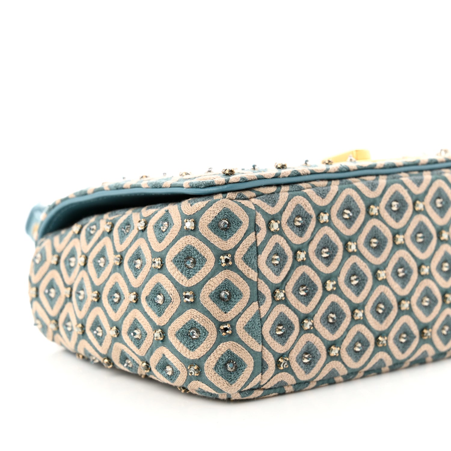 Christian Dior Calfskin Strass Embroidered Small Caro Bag Blue 9 of 13