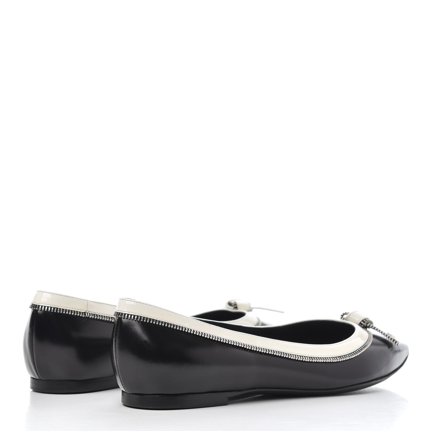 Patent Calfskin Zipper Ballerina Flats 37.5 Black White