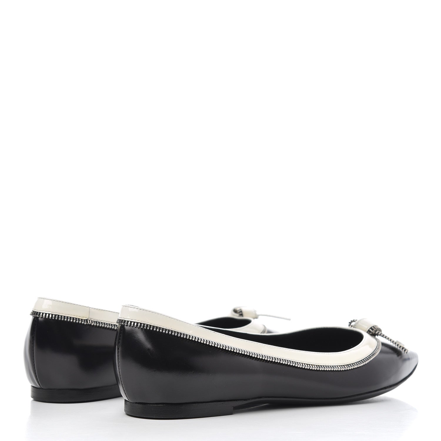 Louis Vuitton Patent Calfskin Zipper Ballerina Flats 37.5 Black White 4 of 17