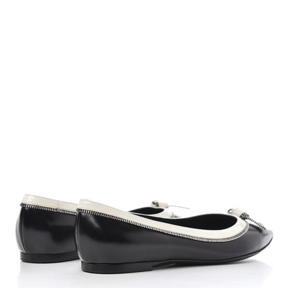 Louis Vuitton Patent Calfskin Zipper Ballerina Flats 37.5 Black White 4 of 17