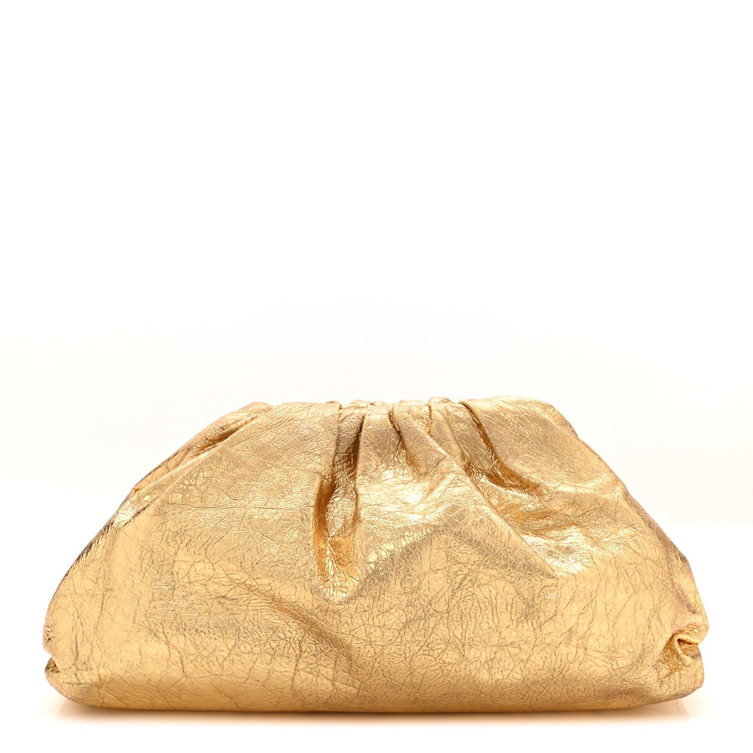 Bottega Veneta Metallic Crinkled Lambskin The Pouch Oversized Clutch Oro 1 of 10