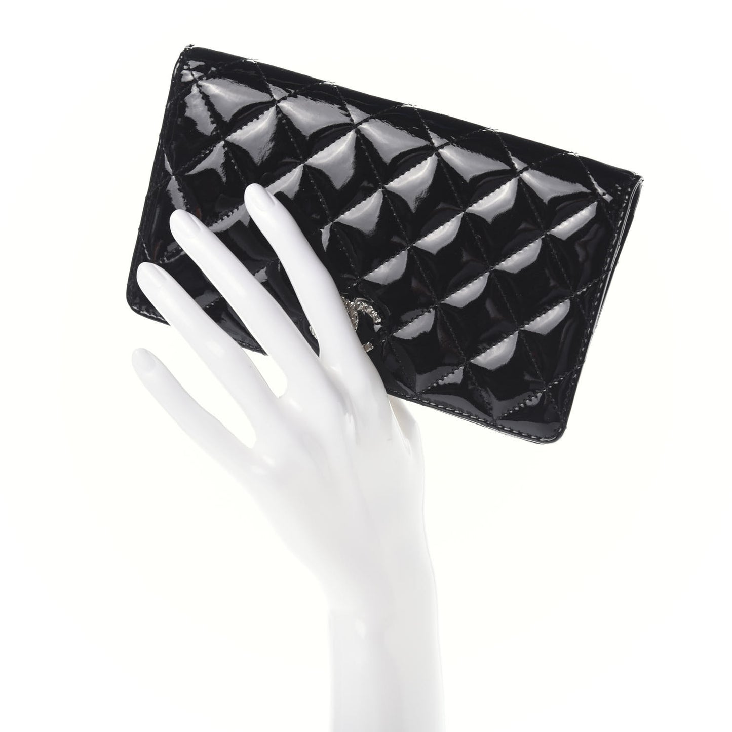 Patent Quilted Brilliant Yen Wallet Black
