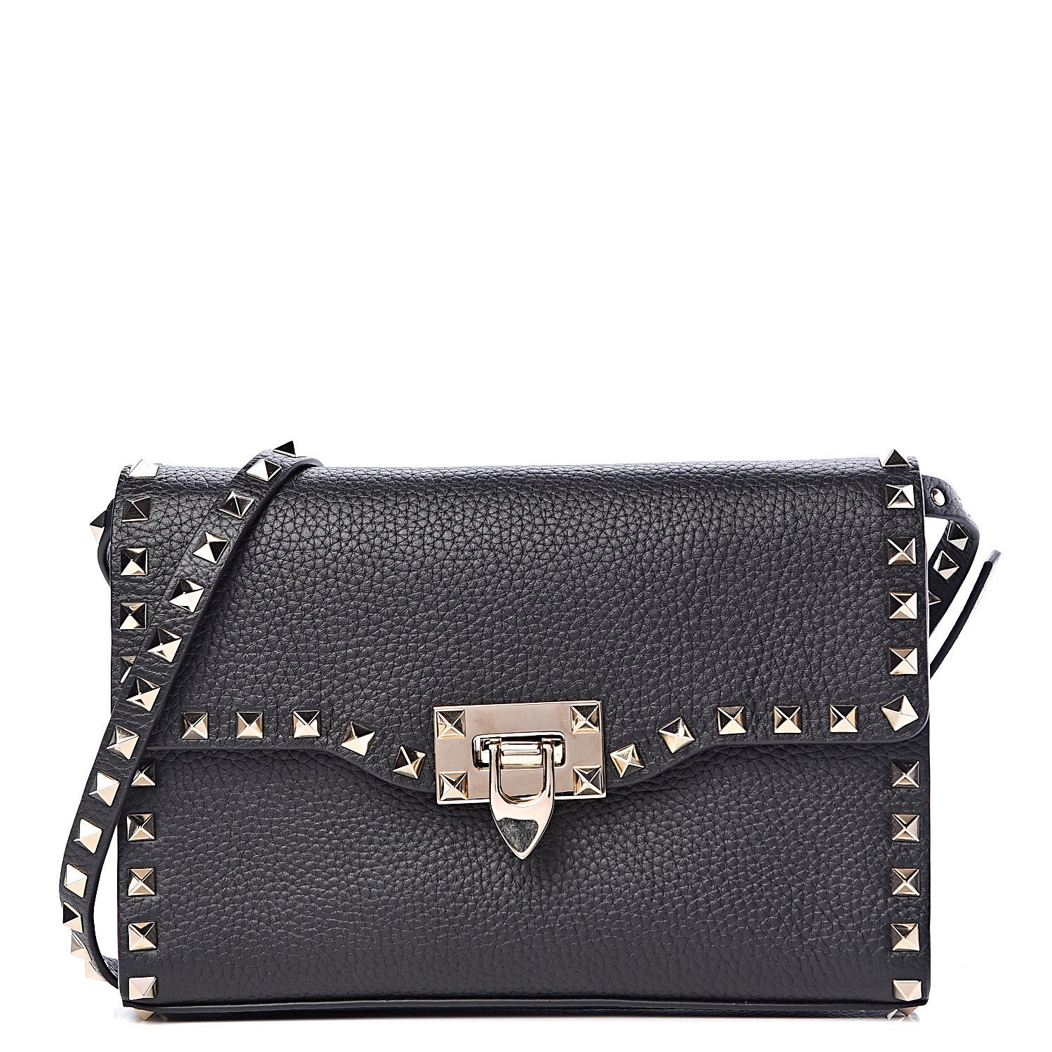 Valentino Garavani Pebbled Calfskin Medium Rockstud Flip Lock Crossbody Bag Black 2 of 9