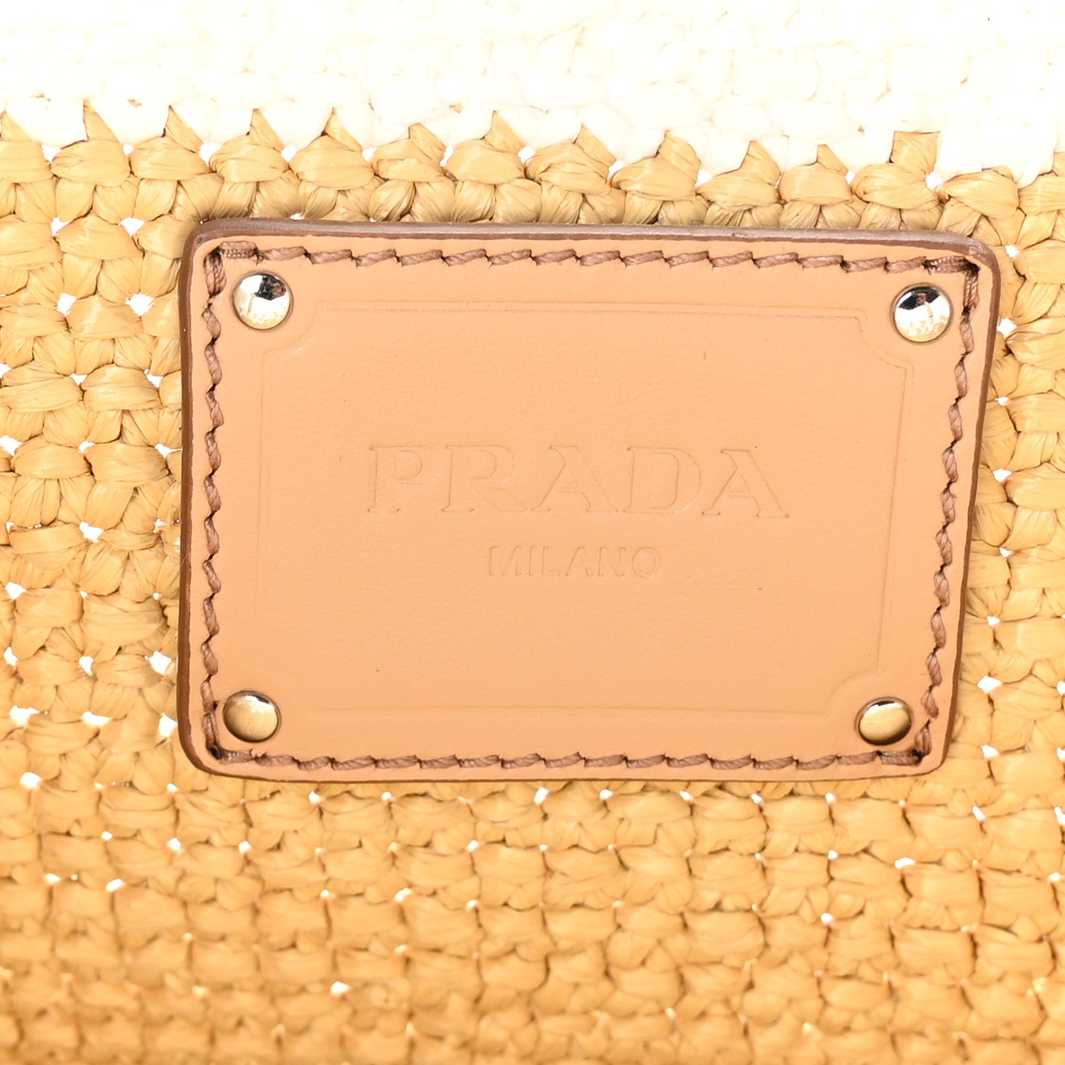 Prada Yarn Raffia Effect Crochet Vitello Logo Shopping Tote Naturale White 6 of 9