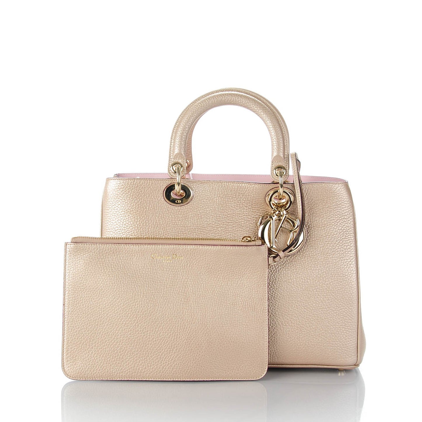 Metallic Bullcalf Medium Diorissimo Bag Champagne