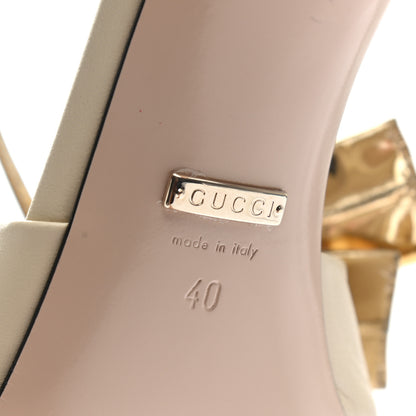 Gucci Nappa Metallic Bow Daphne Mid Heel Sandals 40 Vintage White Platino 7 of 7