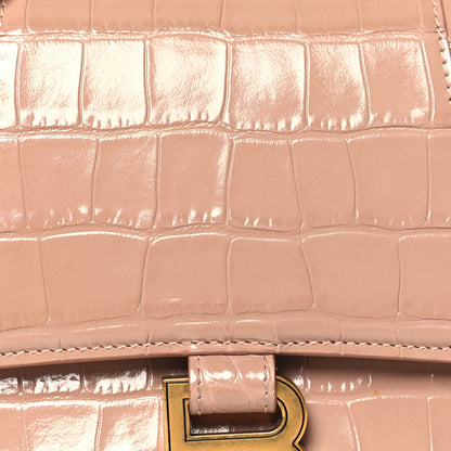 Balenciaga Shiny Calfskin Crocodile Embossed Small Hourglass Top Handle Bag Nude Beige 7 of 10