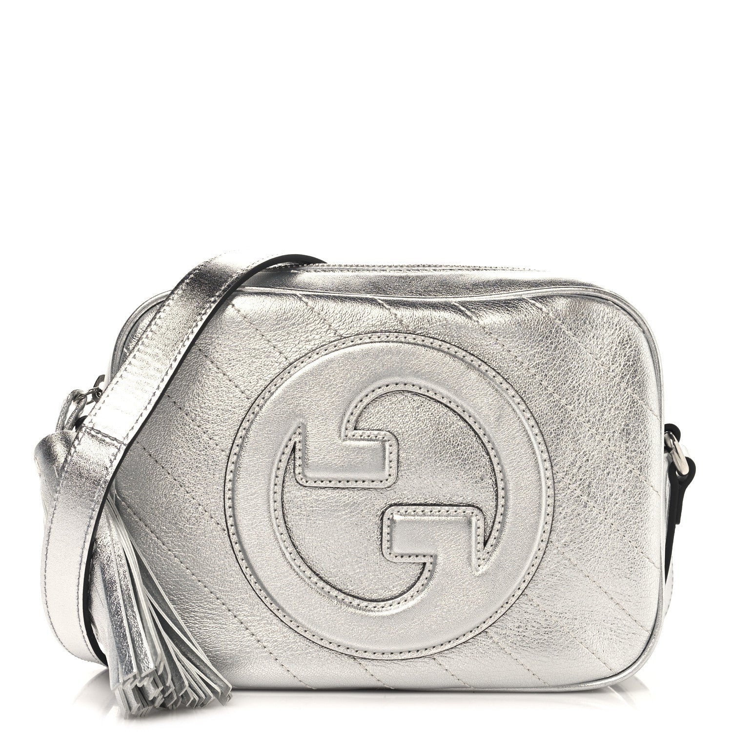 Gucci Metallic Sakai Be Green Calfskin Diagonal Stitched Small Blondie Shoulder Bag Silver 1 of 11