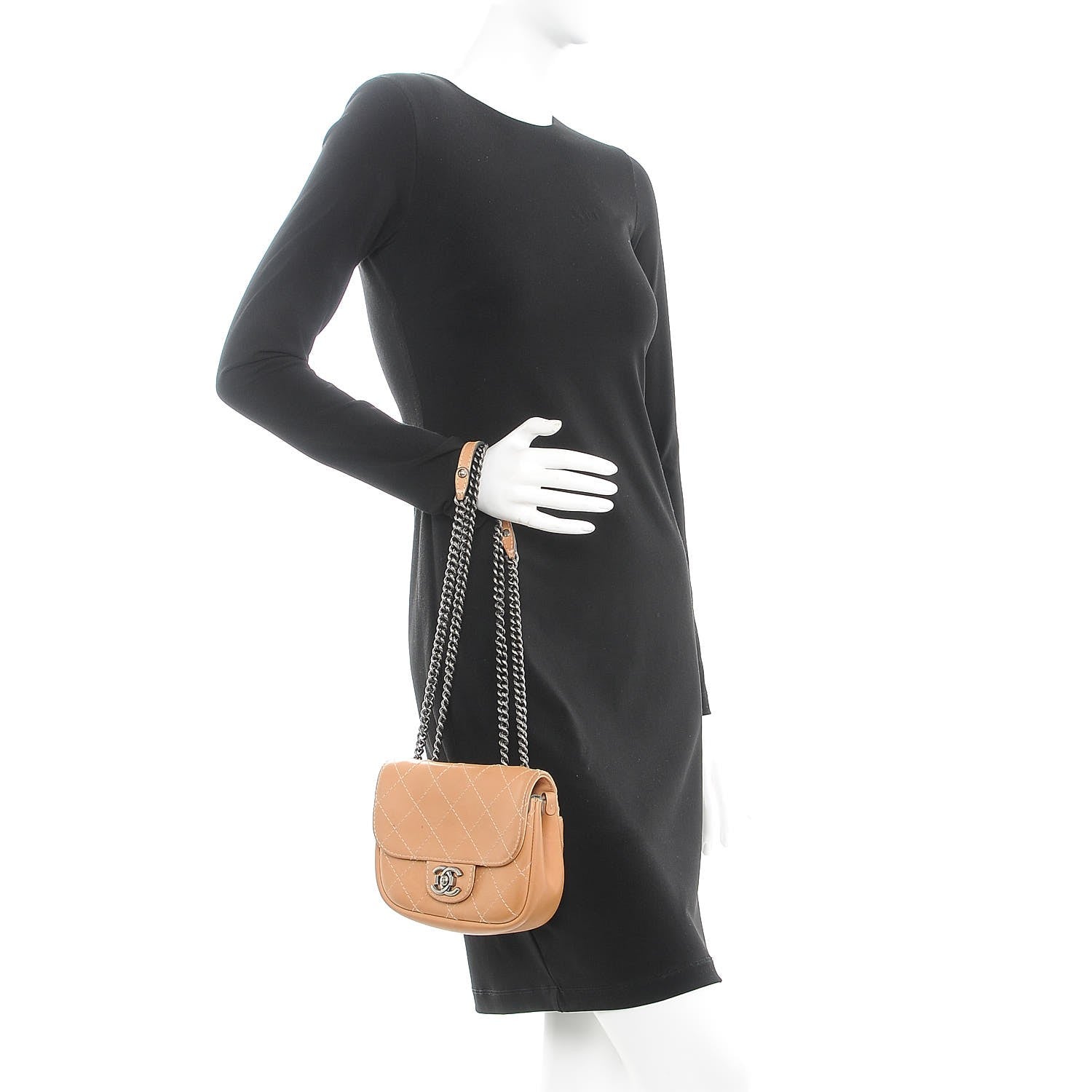 Chanel Calfskin Stitch Small Messenger Flap Beige 3 of 8
