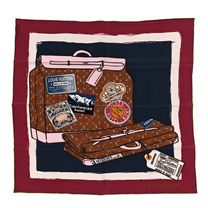 Louis Vuitton Silk Monogram Articles de Voyage Square Scarf Blue Red White 1 of 4