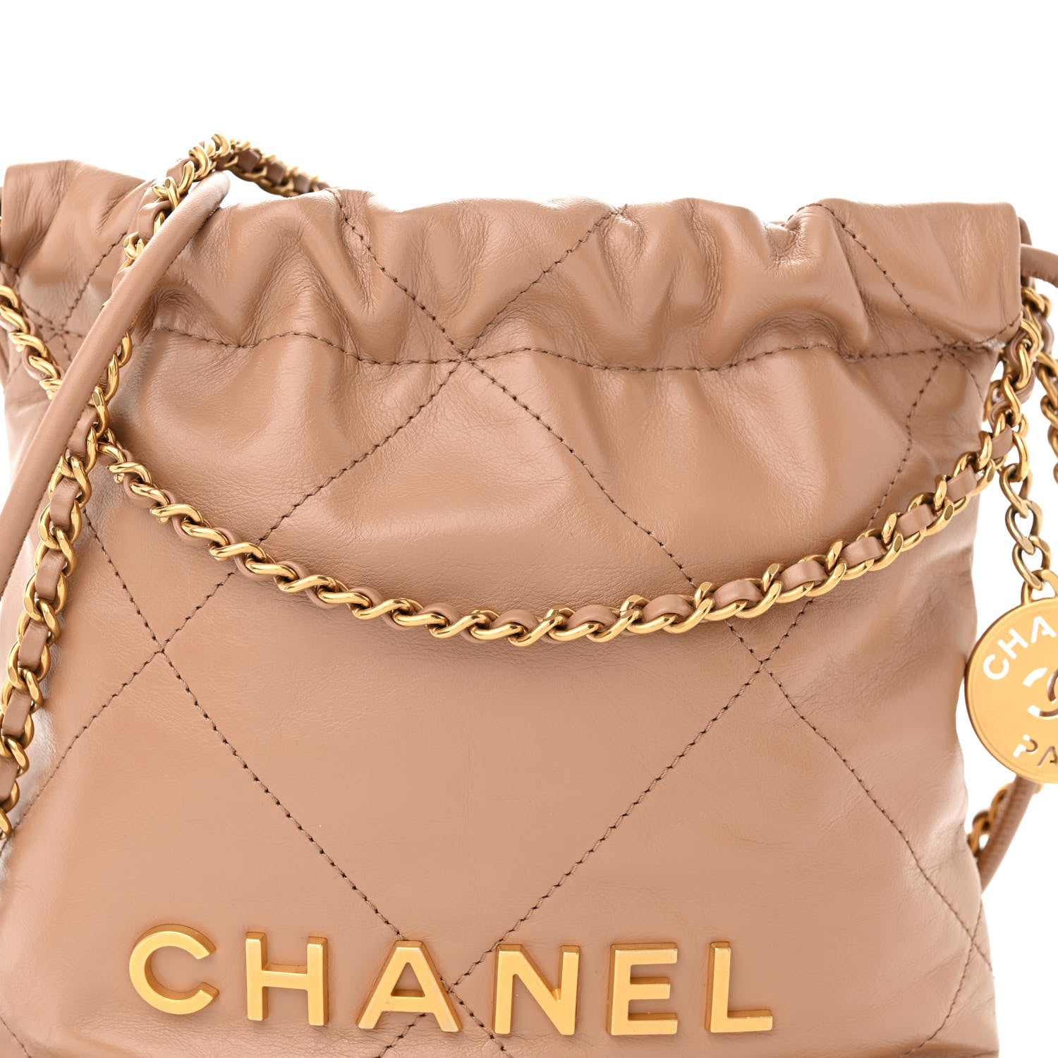 Chanel Shiny Calfskin Quilted Mini Chanel 22 Dark Beige 8 of 10