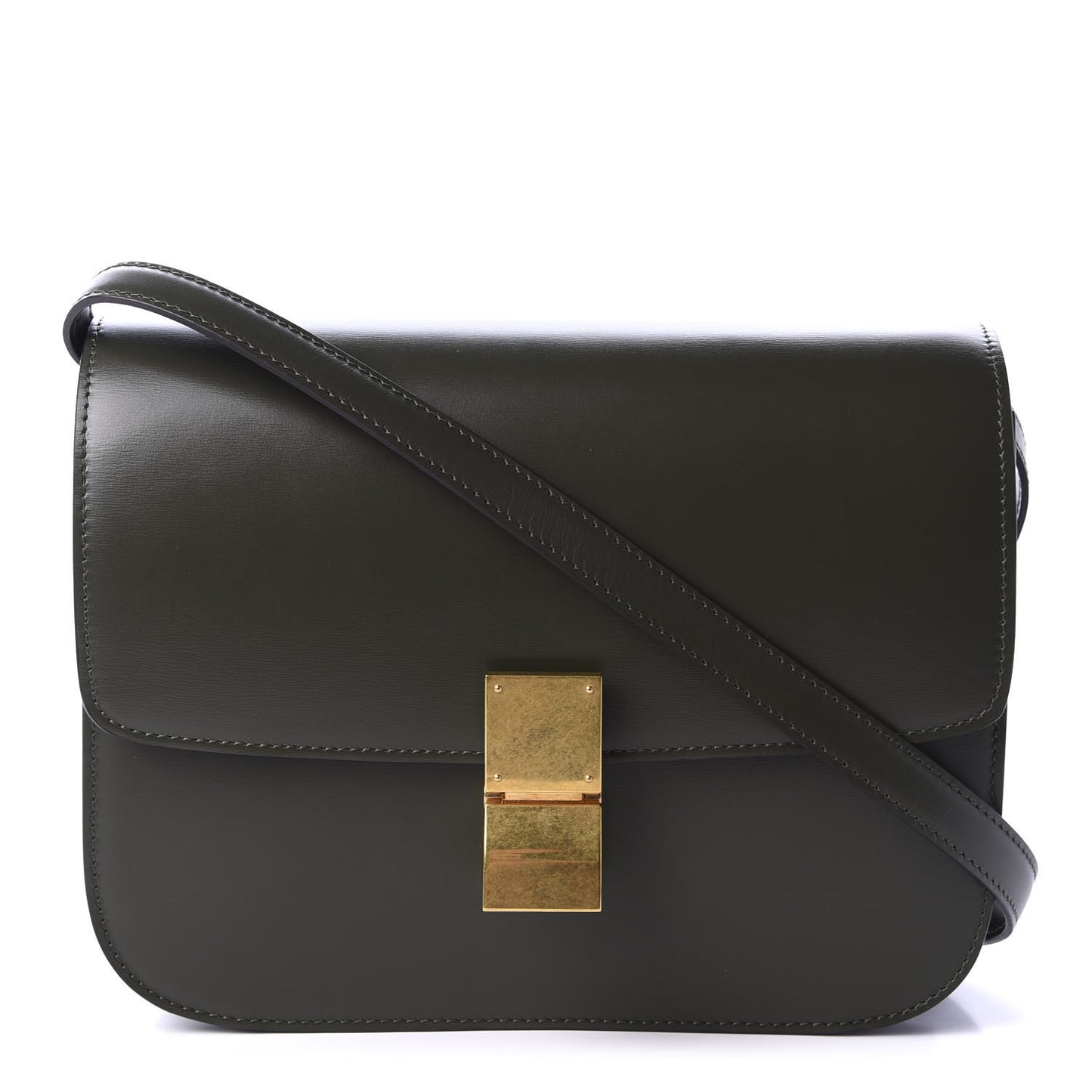 Box Calfskin Medium Classic Box Flap Bag Dark Green