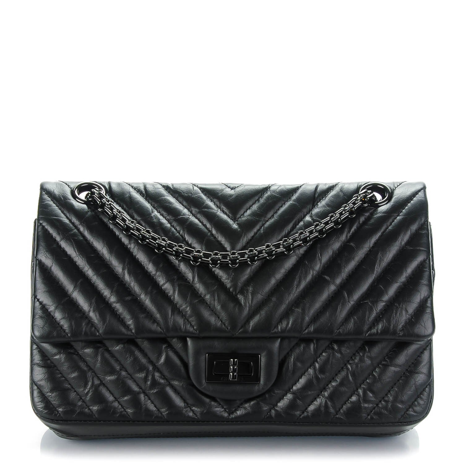 Chanel Aged Calfskin Chevron Quilted 2.55 Reissue 225 Flap So Black 1 of 8
