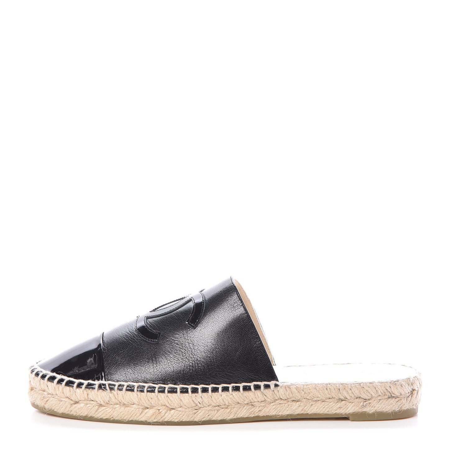 Iridescent Goatskin Patent CC Espadrille Mules 39 Black
