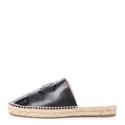 Chanel Iridescent Goatskin Patent CC Espadrille Mules 39 Black 1 of 8