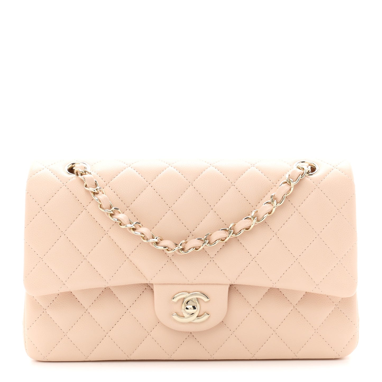 Caviar Quilted Medium Double Flap Beige