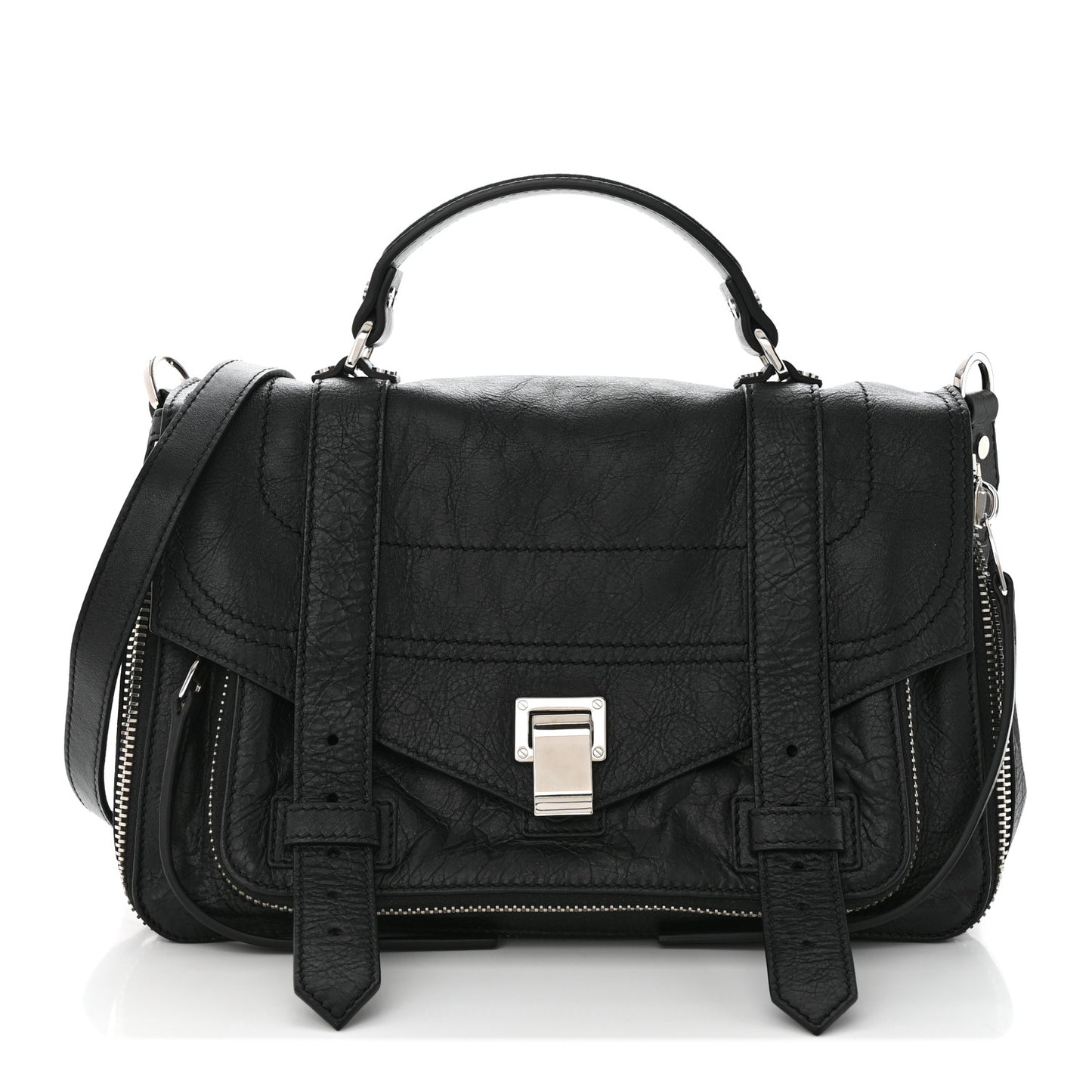Lambskin Medium PS1 Plus Zip Satchel Black