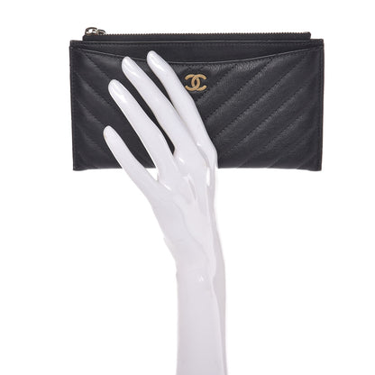 Chanel Calfskin Chevron Quilted Classic Zip Pouch Black 2 of 8