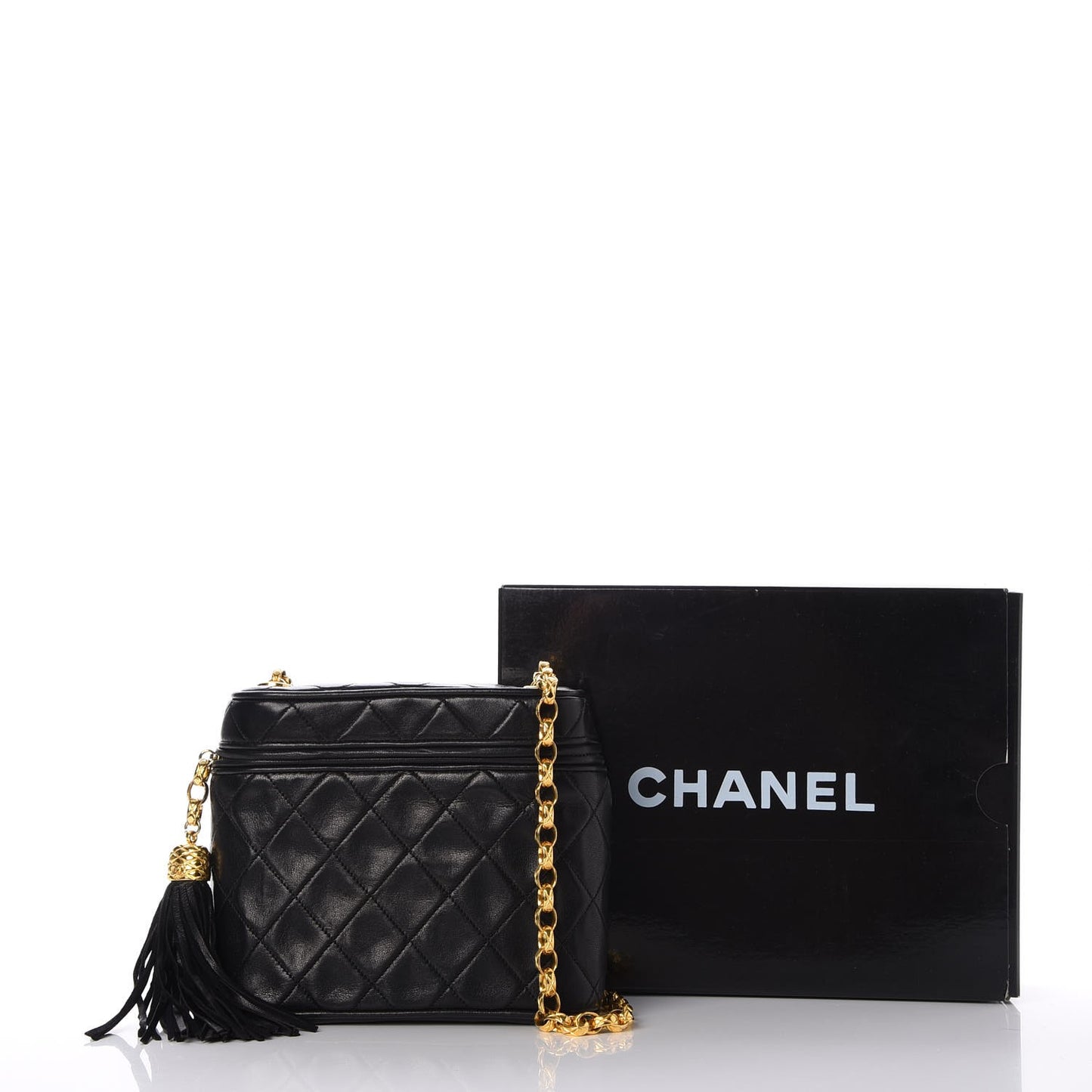 Lambskin Quilted Tassel Shoulder Bag Black