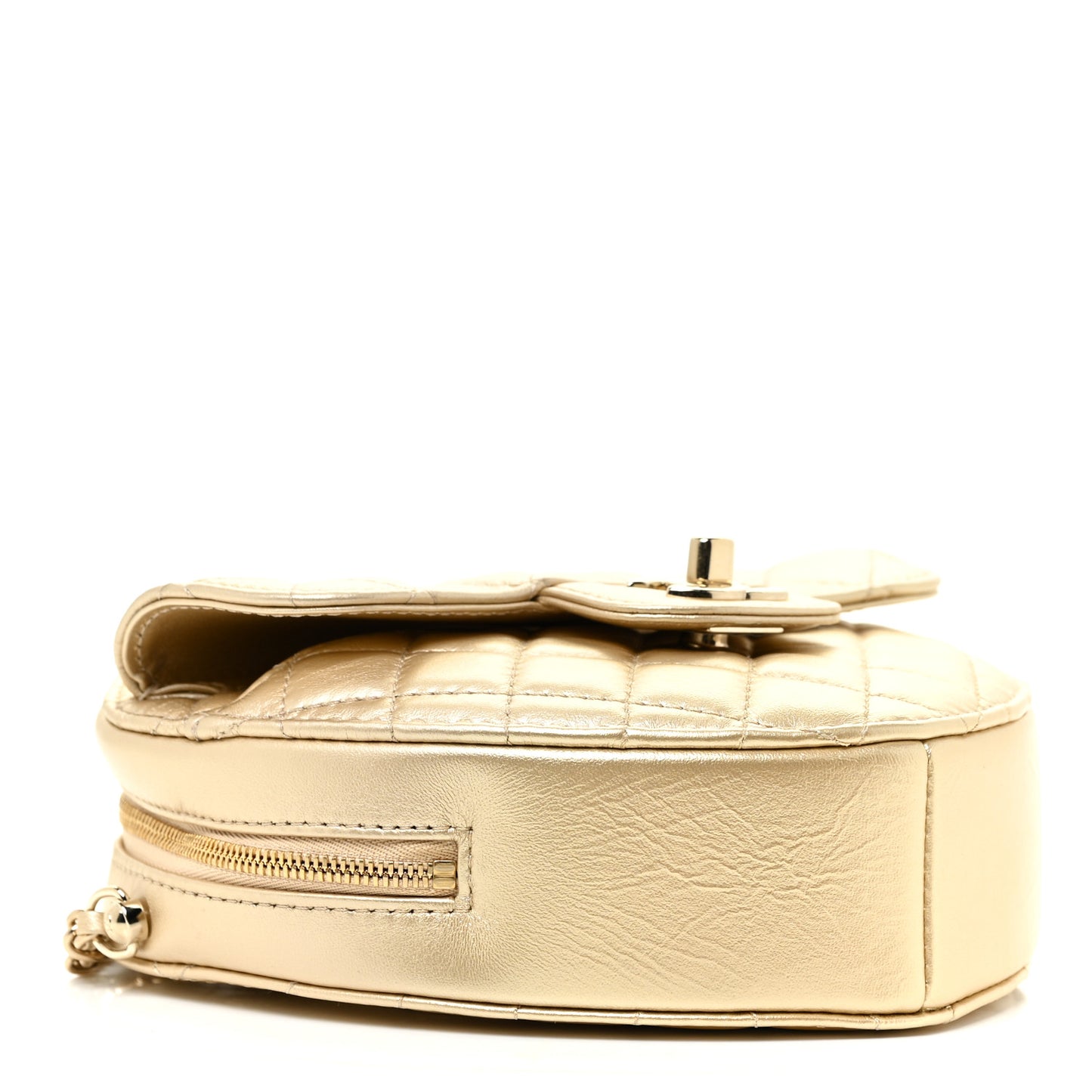 Metallic Lambskin Quilted CC In Love Heart Bag Gold