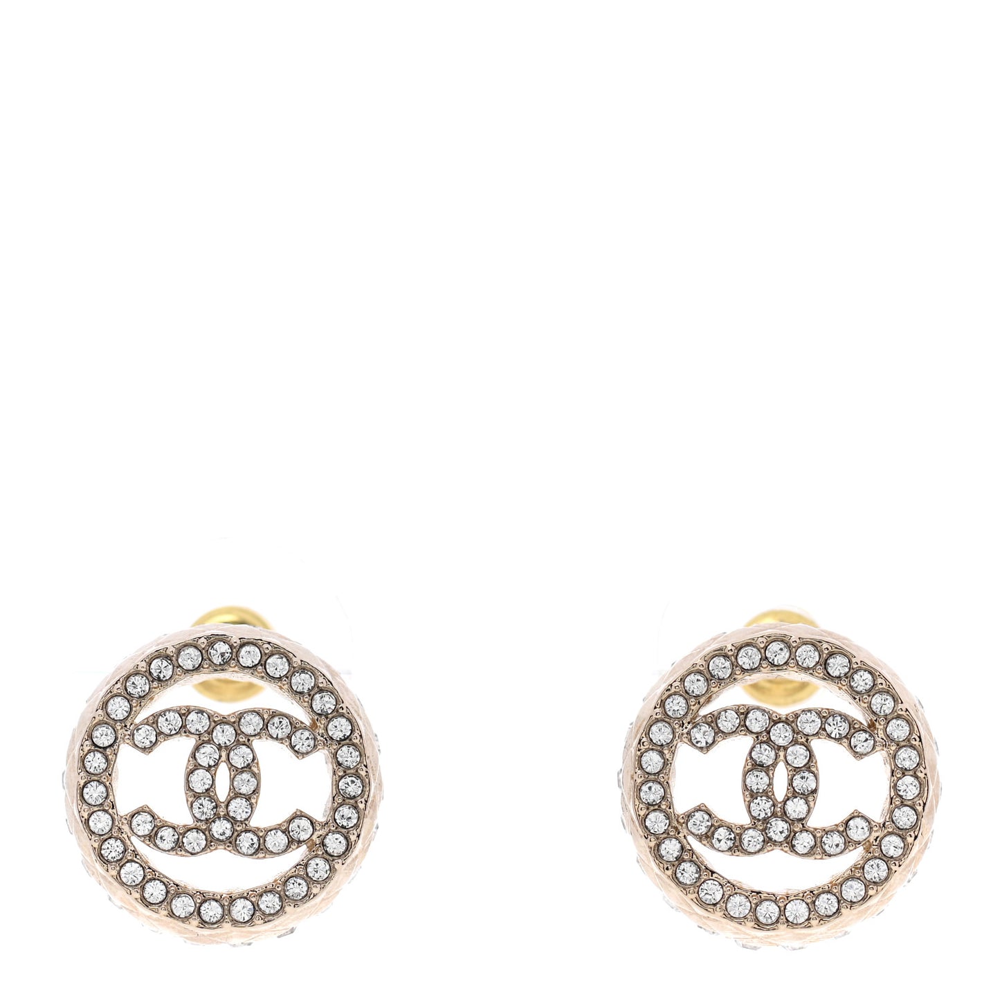 Crystal CC Round Earrings Gold