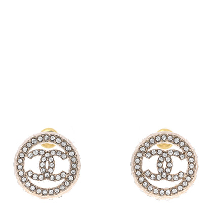 Chanel Crystal CC Round Earrings Gold 1 of 5