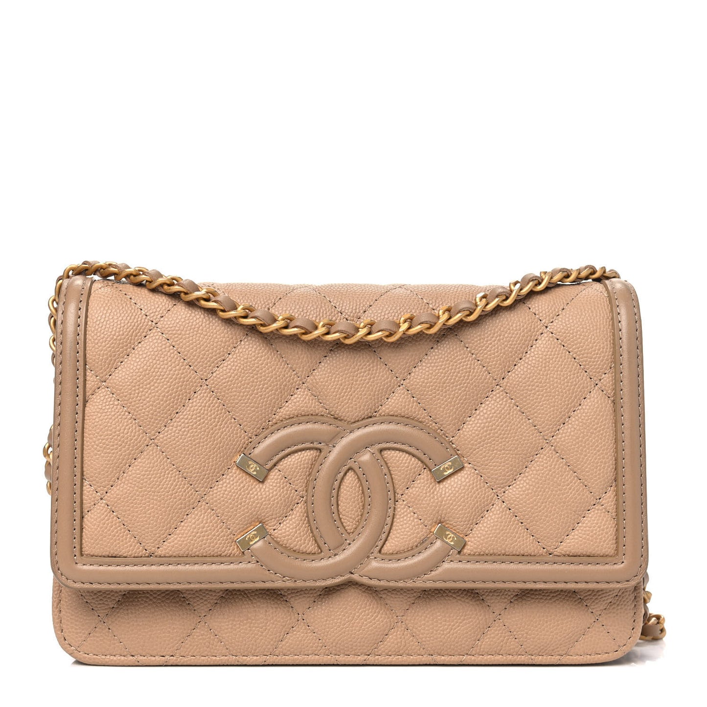 Caviar Quilted CC Filigree Wallet On Chain WOC Beige