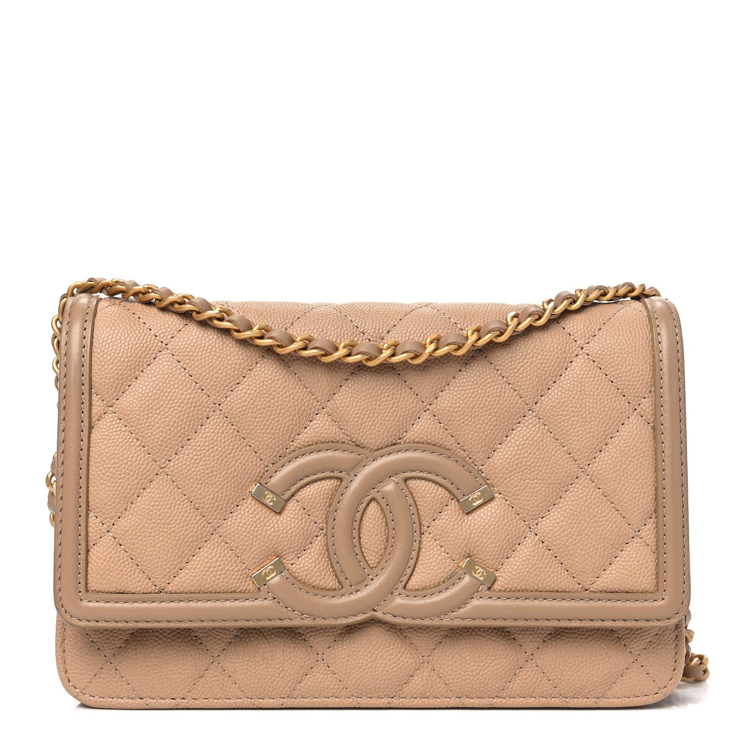 Chanel Caviar Quilted CC Filigree Wallet On Chain WOC Beige 1 of 5