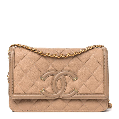 Chanel Caviar Quilted CC Filigree Wallet On Chain WOC Beige 1 of 5